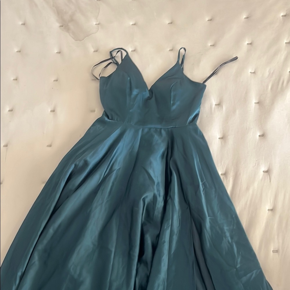 Elegant Teal Spaghetti Strap Dress